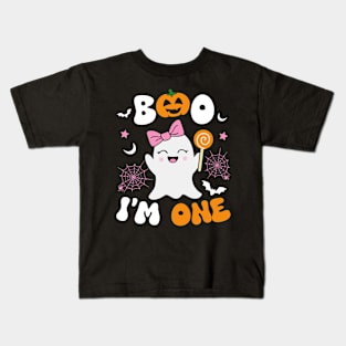 Boo I'm Two Ghost First 1st Birthday Groovy Halloween Girls Kids T-Shirt